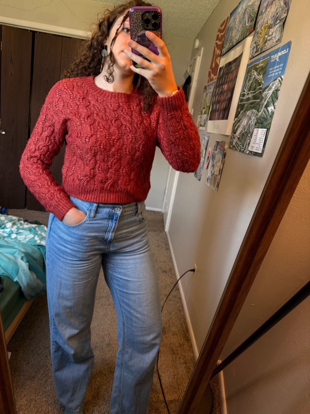 Jessica Simpson Rust Cropped Cable Knit Crewneck Sweater